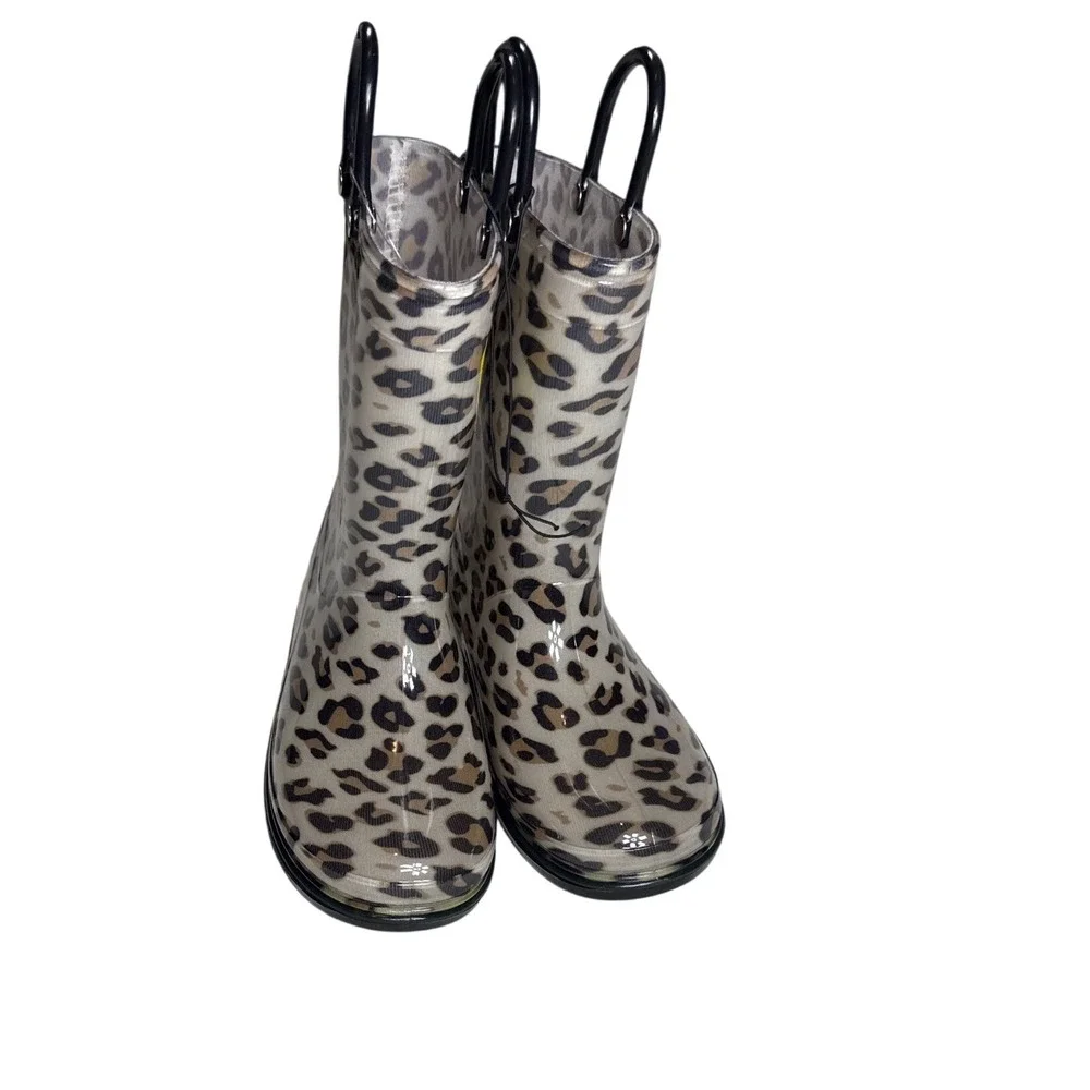 London Fog Girls Leopard‎ Print Rain Boots Size 11 Waterproof Pull On Handles